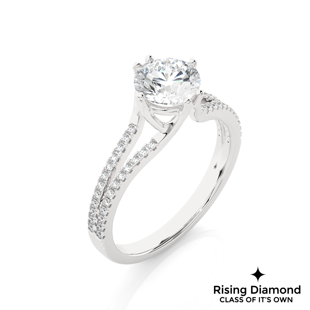 1.01 Ct Round Cut Colorless Moissanite Split Shank Engagement Ring