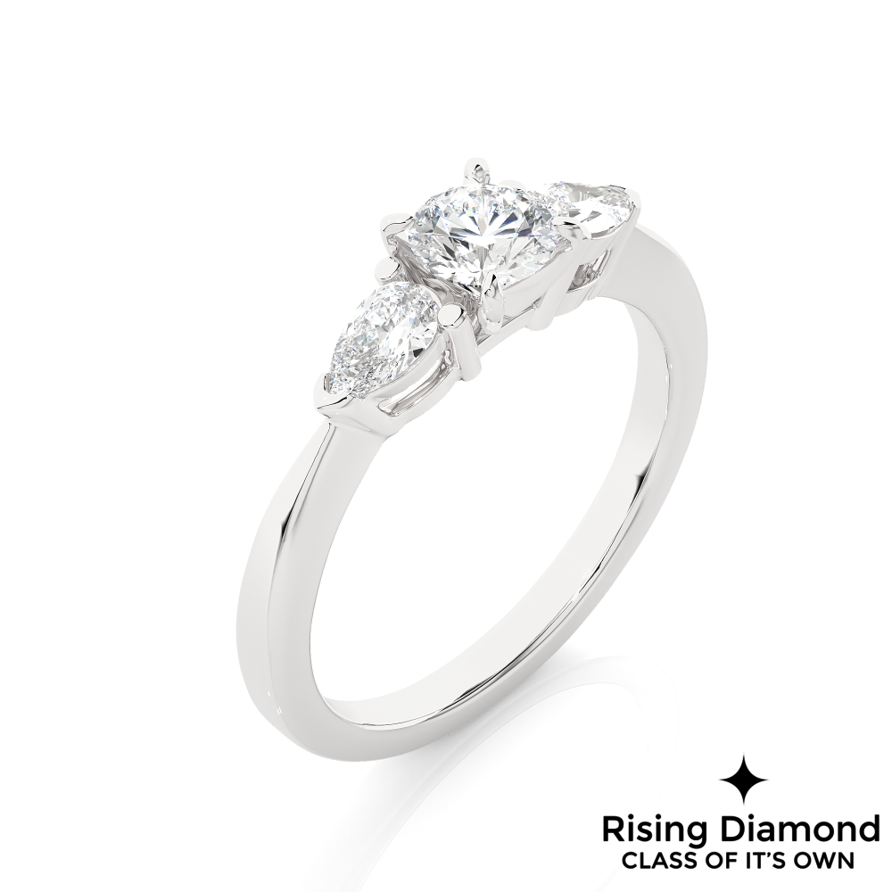 1.16 Ct Round Cut Colorless Moissanite Three Stone Engagement Ring