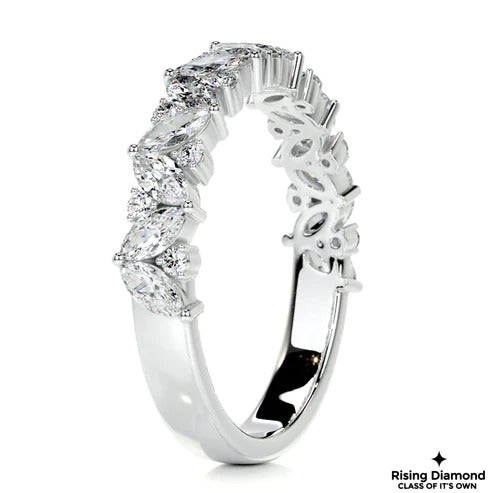 0.85 CTW Marquise and Round Cut Colorless Moissanite Wedding Band