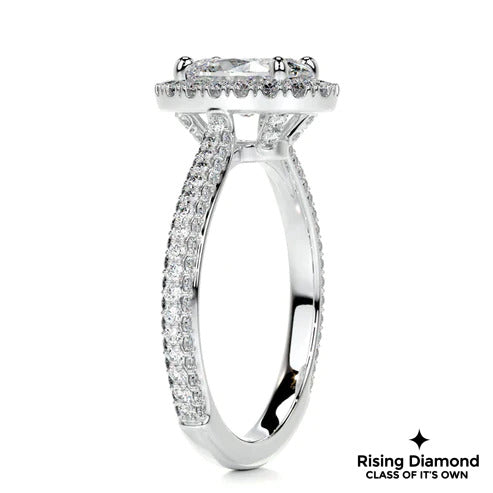 2.25 Ct Oval Cut Colorless Moissanite Engagement ring With Halo Setting And Pave Shank