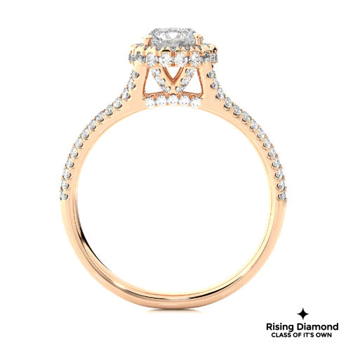 1.02 Ct Round Cut E-VS Lab Grown Diamond Gold Halo Engagement Ring