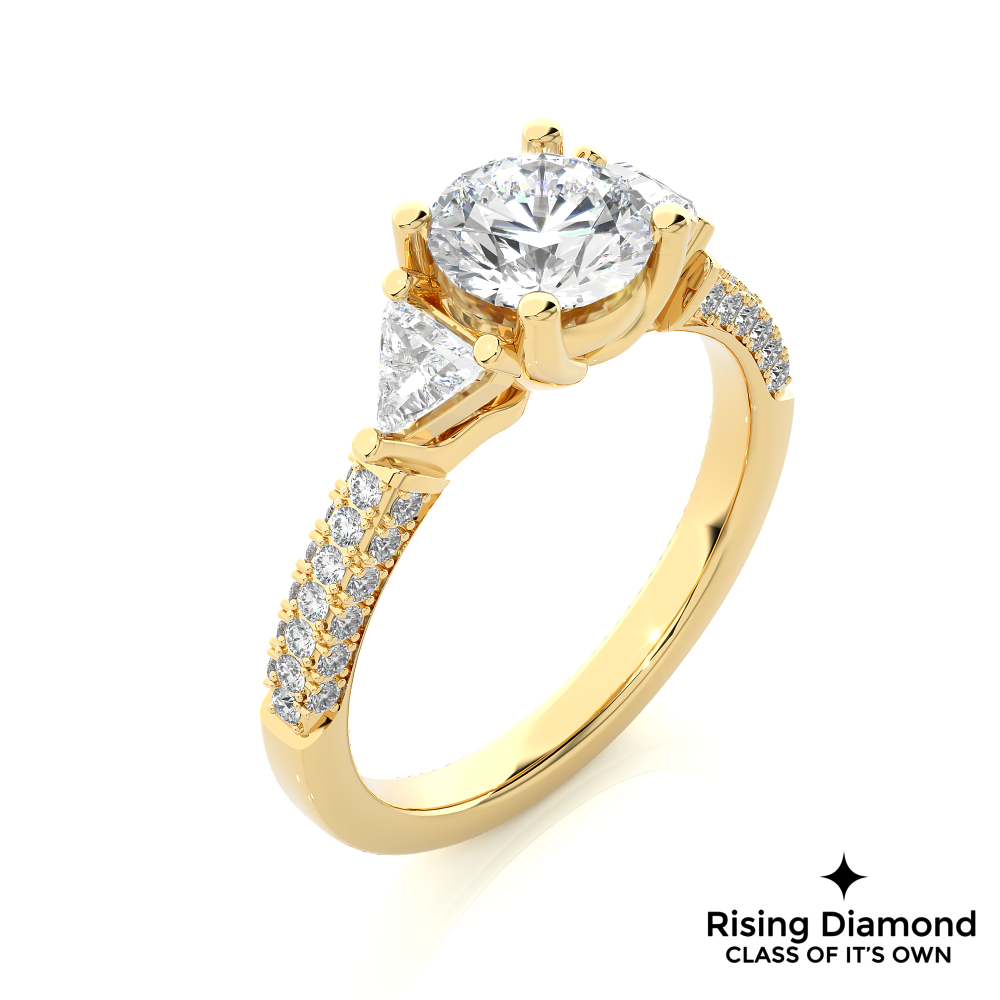 1.53 Ct Round Cut Colorless Moissanite Three Stone Engagement Ring