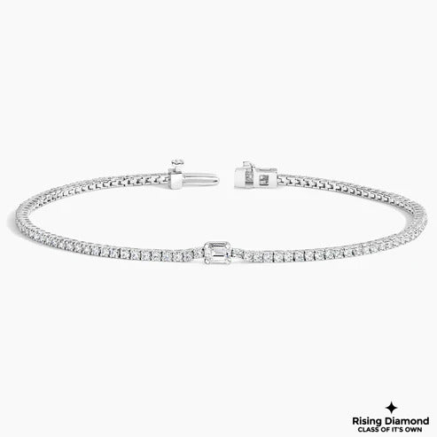 1.55 CTW Round and Emerald Cut Moissanite Tennis Bracelet