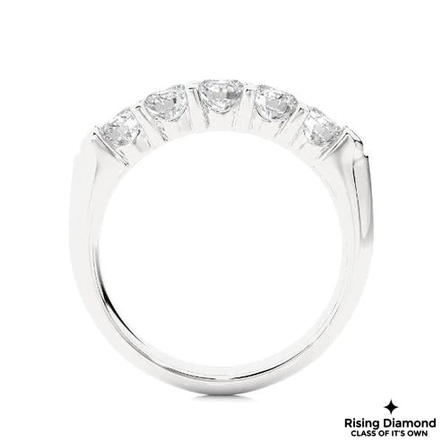 0.92 CTW Round Cut Colorless Moissanite Five Stone Wedding Band
