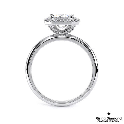1.5 Ct Emerald Cut G-VS1 Lab Grown Diamond Halo Gold Engagement Ring