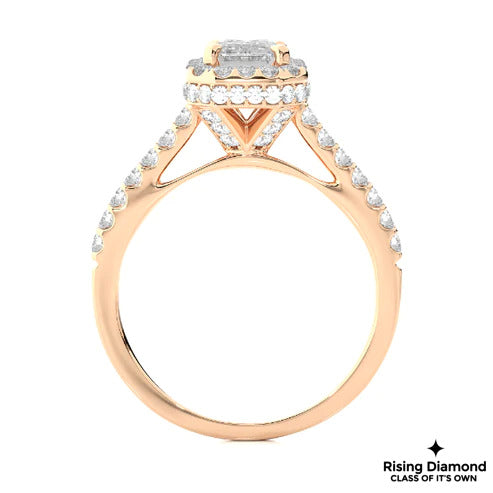 1.39 Ct Emerald Cut E-VS2 Lab Grown Diamond Halo Engagement Ring