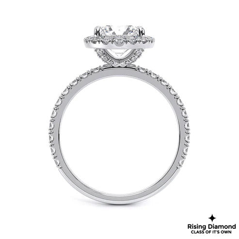1.03 Ct Round Cut F-VS1 Lab Grown Diamond Halo Half Eternity Engagement Ring