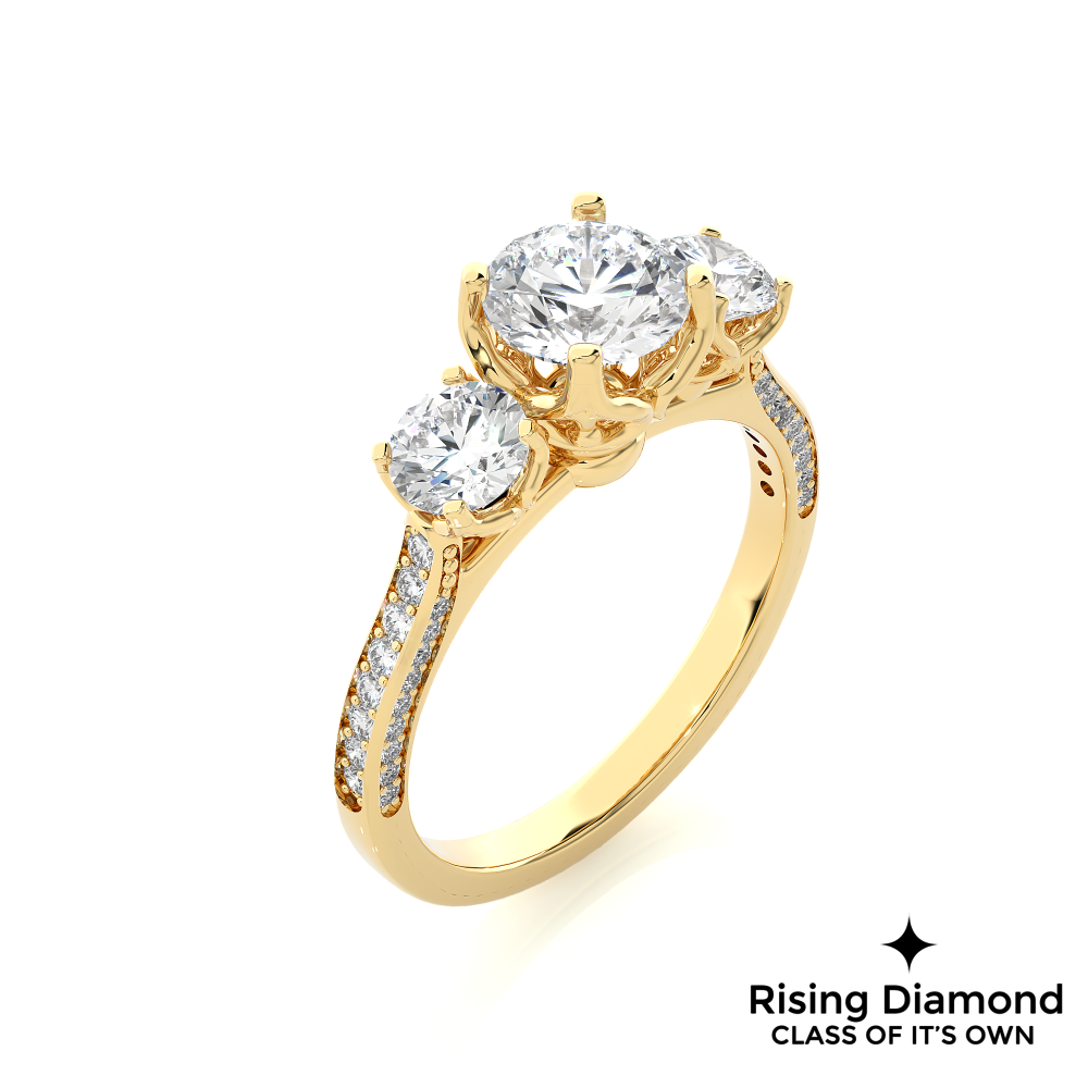 1.48 Ct Round Cut Colorless Moissanite Three Stone Engagement Ring