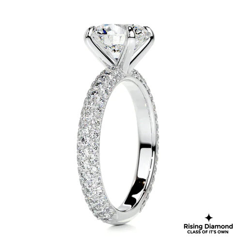 3.0 Ct Round Cut Colorless Moissanite Micro Pave Engagement Ring