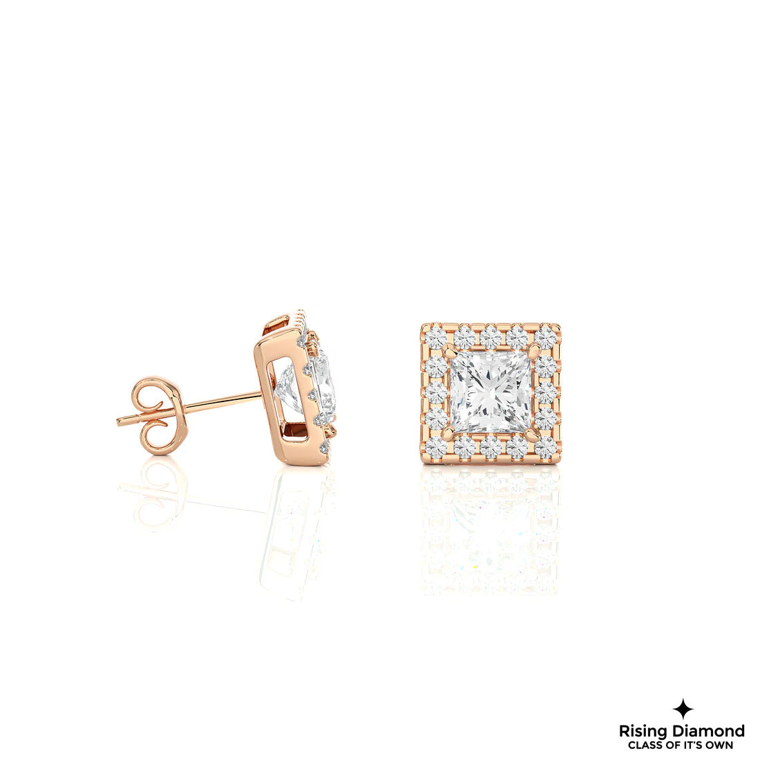 1.12 TCW Princess EF/VS Lab Grown For Each Diamond Halo Earring