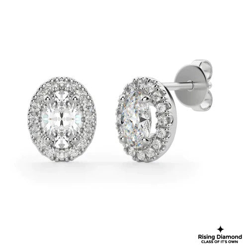 1.02 Ct For Each Oval Cut F/VS Lab Grown Diamond Halo Earring