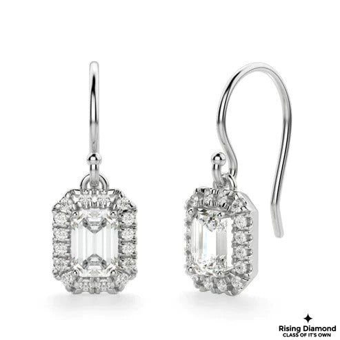 1.35 Ct Each Emerald Cut F-VS2 Lab Grown Diamond Gold Earring
