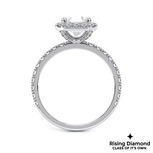 2.9 Ct Asscher Cut Colorless Moissanite Halo Engagement Ring