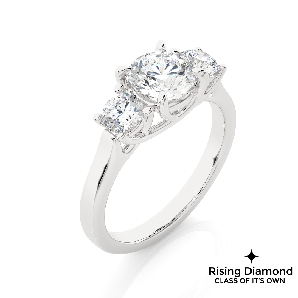1.90 Ct Round Cut Colorless Moissanite Three Stone Engagement Ring