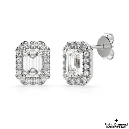 1.2 Ct Each Emerald And Round Cut F-VS2 Lab Grown Diamond Gold Earring