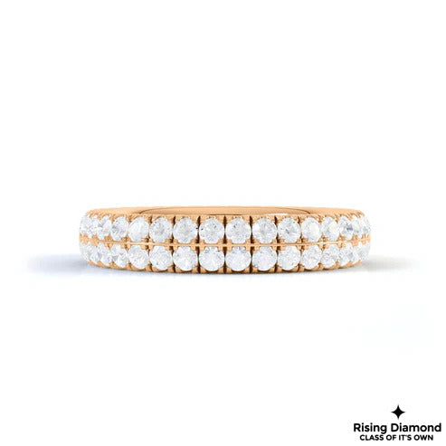 0.66 CTW Round Cut Colorless Moissanite Doble Pave Wedding Band