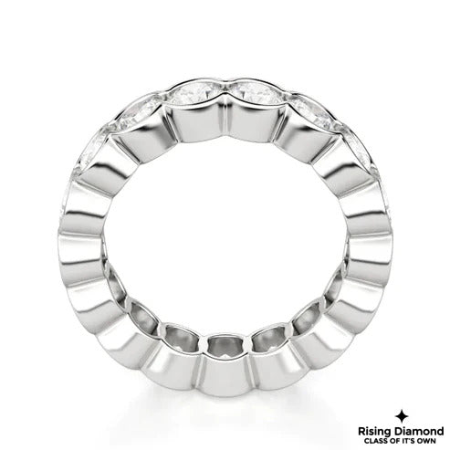 0.90 TCW Round Cut Colorless Moissanite Half Bezel Gold Wedding Band