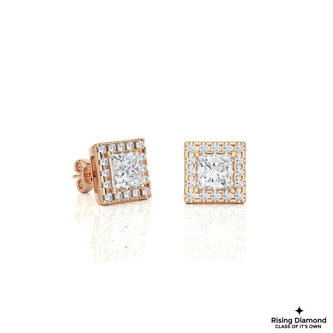 1.12 TCW Princess EF/VS Lab Grown For Each Diamond Halo Earring