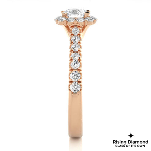 1.01 Ct Round Cut E-VS Lab Grown Diamond Gold Halo Engagement Ring