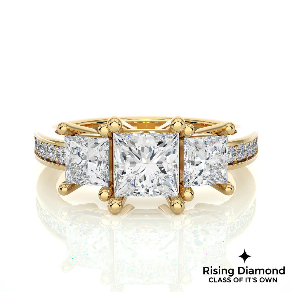 1.44 Ct Princess Colorless Moissanite Three Stone Gold Engagement Ring