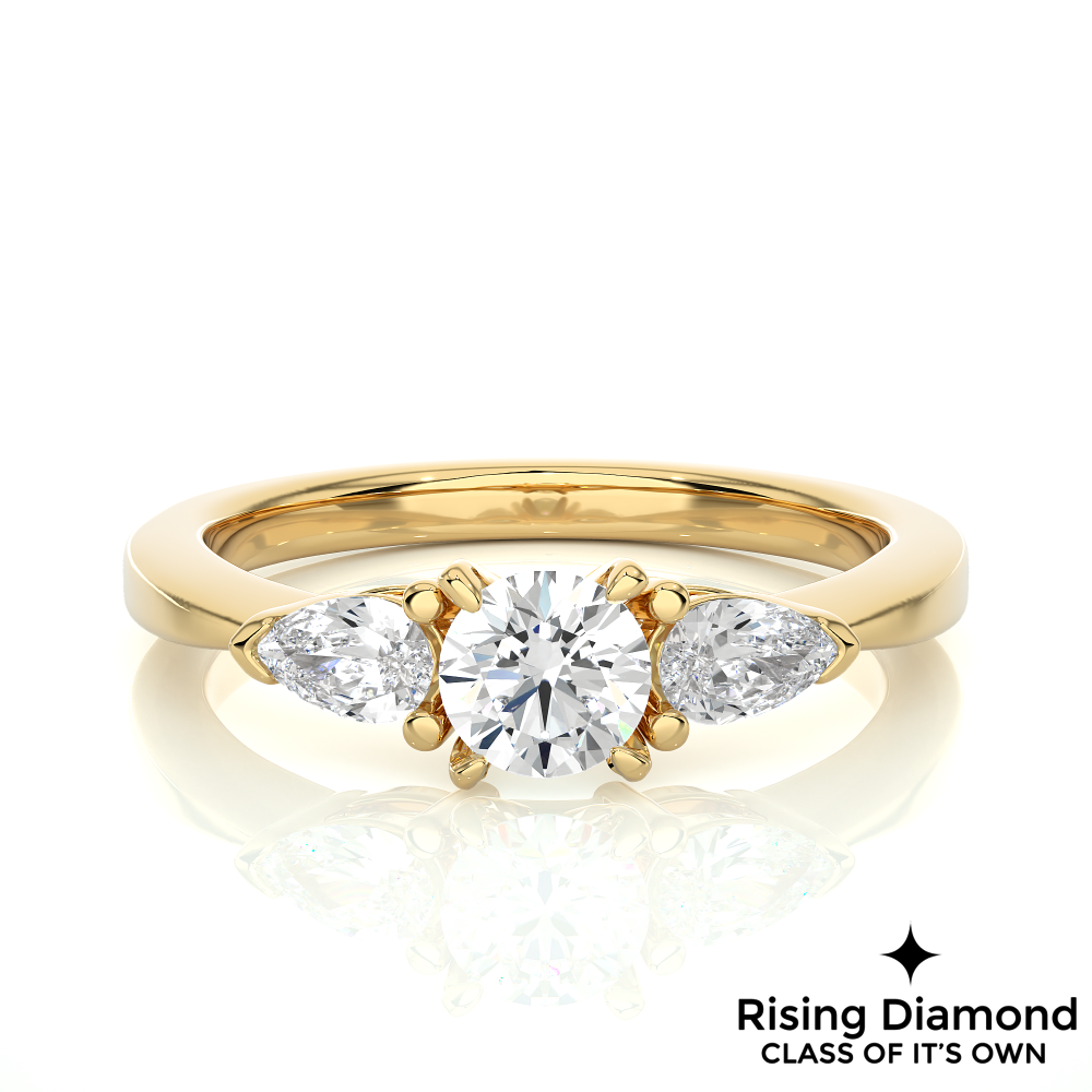 1.16 Ct Round Cut Colorless Moissanite Three Stone Engagement Ring
