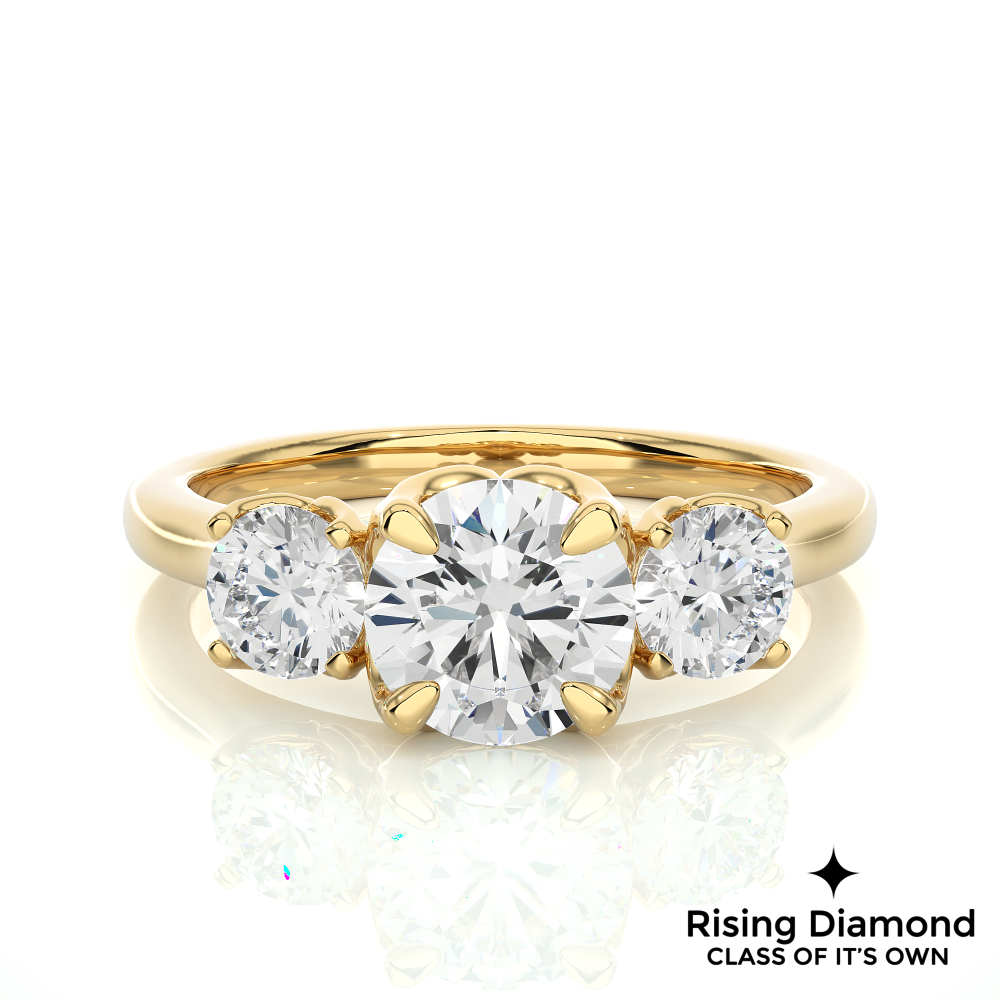 1.48 Ct Round Cut Colorless Moissanite Three Stone Engagement Ring