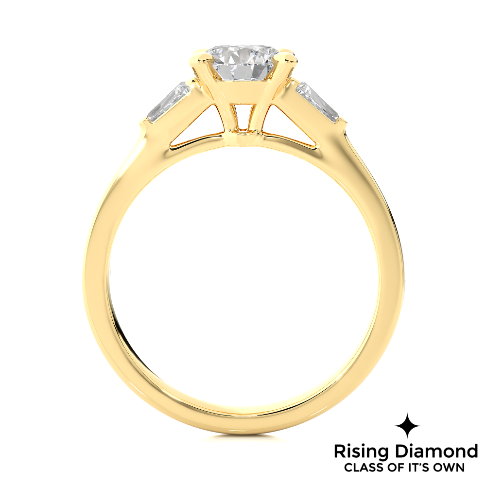 1.58 Ct Round Cut Colorless Moissanite Three Stone Gold Engagement Ring