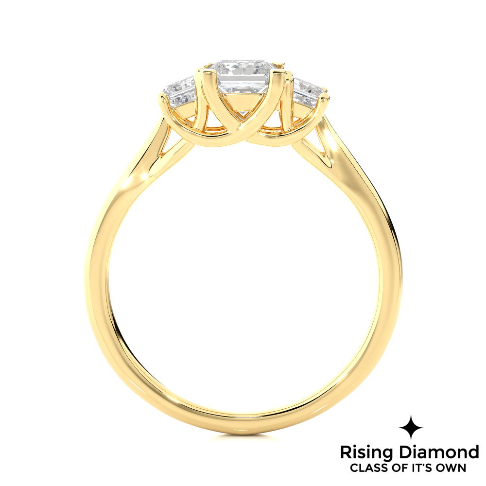 1.07 Ct Princess Cut Colorless Moissanite Three Stone Gold Engagement Ring