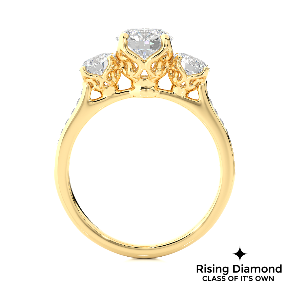 1.48 Ct Round Cut Colorless Moissanite Three Stone Engagement Ring With Pave