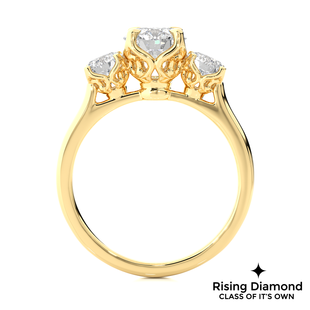 1.48 Ct Round Cut Colorless Moissanite Three Stone Engagement Ring