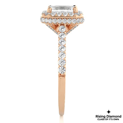 1.39 Ct Emerald Cut E-VS2 Lab Grown Diamond Halo Engagement Ring