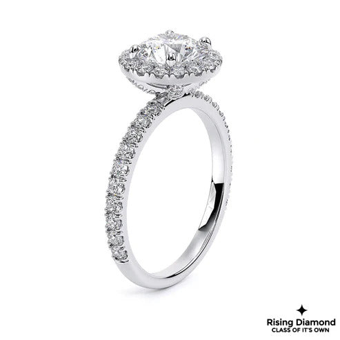 1.03 Ct Round Cut F-VS1 Lab Grown Diamond Halo Half Eternity Engagement Ring