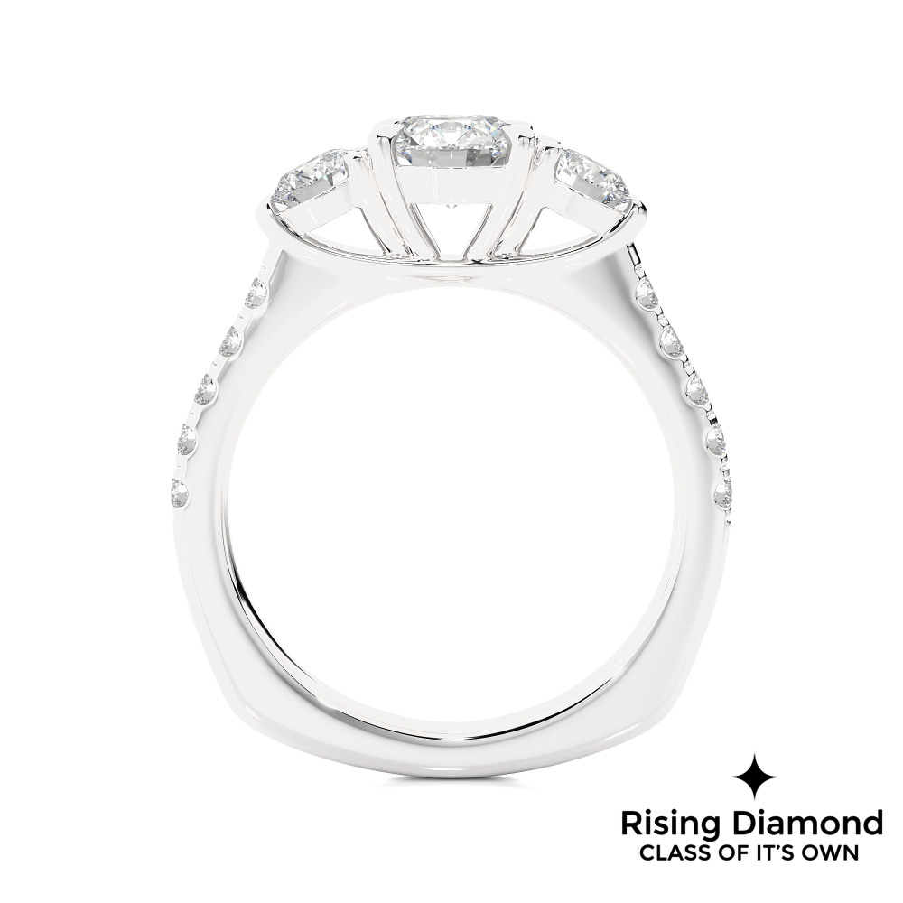 1.31 Ct Round Cut Colorless Moissanite Three Stone Gold Engagement Ring
