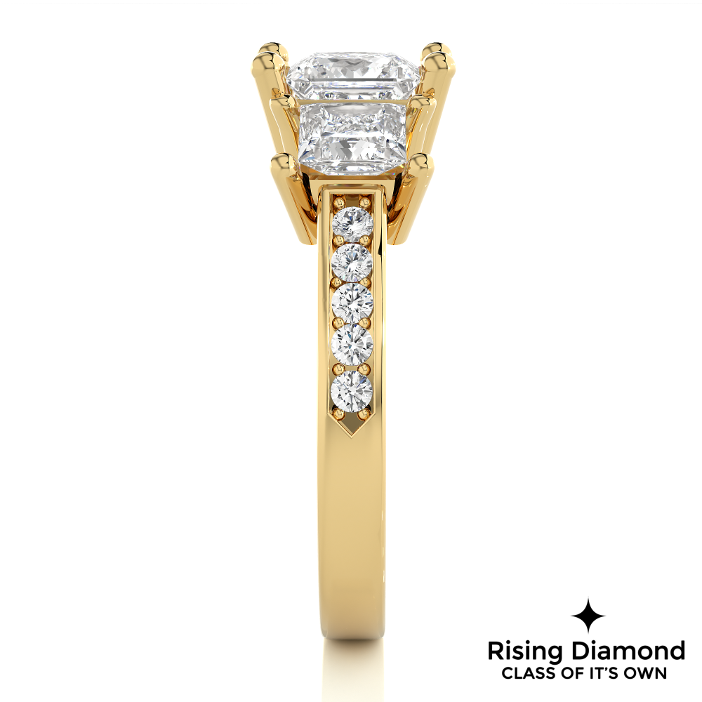 1.44 Ct Princess Colorless Moissanite Three Stone Gold Engagement Ring