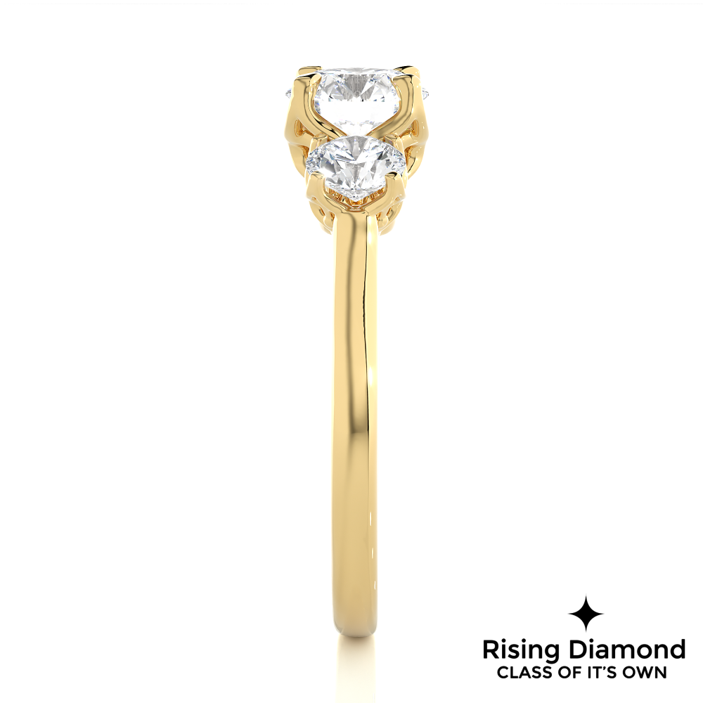 1.48 Ct Round Cut Colorless Moissanite Three Stone Engagement Ring