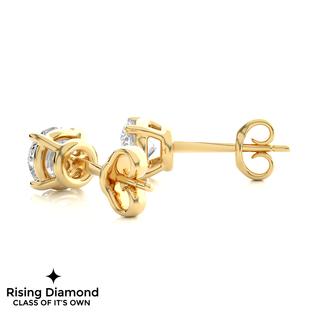 1.03 Ct For Each Round Cut Lab Grown Diamond Gold Stud Earring