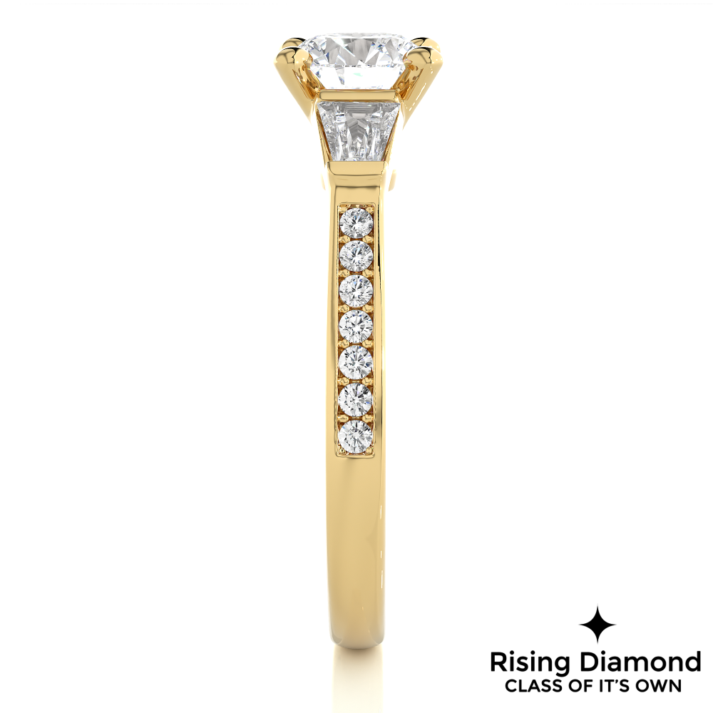 1.58 Ct Round Cut Colorless Moissanite Three Stone Gold Engagement Ring