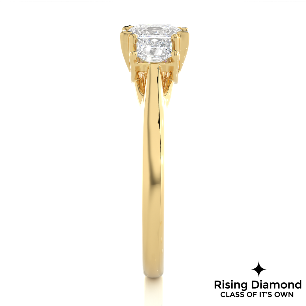 1.07 Ct Princess Cut Colorless Moissanite Three Stone Gold Engagement Ring