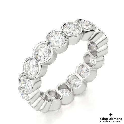 0.90 TCW Round Cut Colorless Moissanite Half Bezel Gold Wedding Band