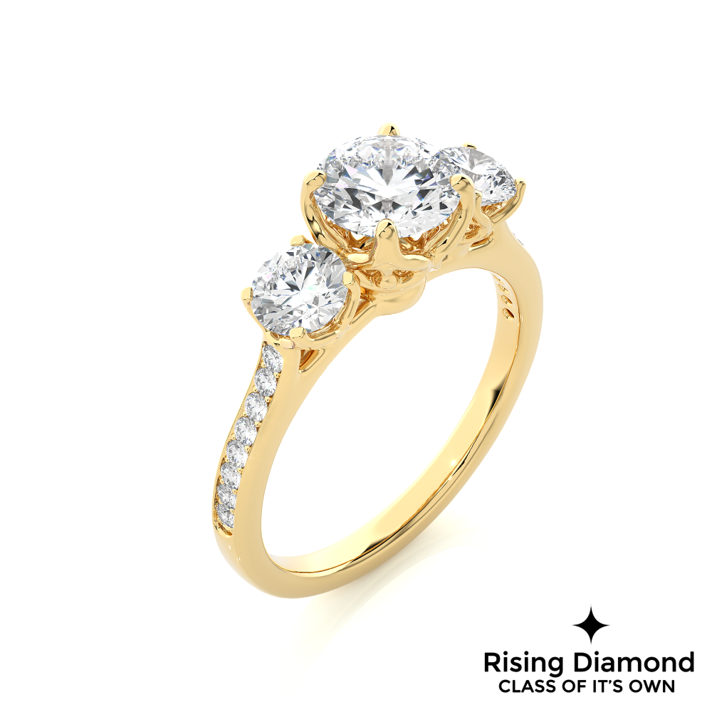 1.48 Ct Round Cut Colorless Moissanite Three Stone Engagement Ring With Pave