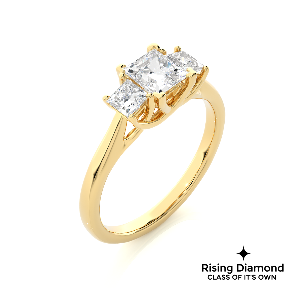 1.07 Ct Princess Cut Colorless Moissanite Three Stone Gold Engagement Ring