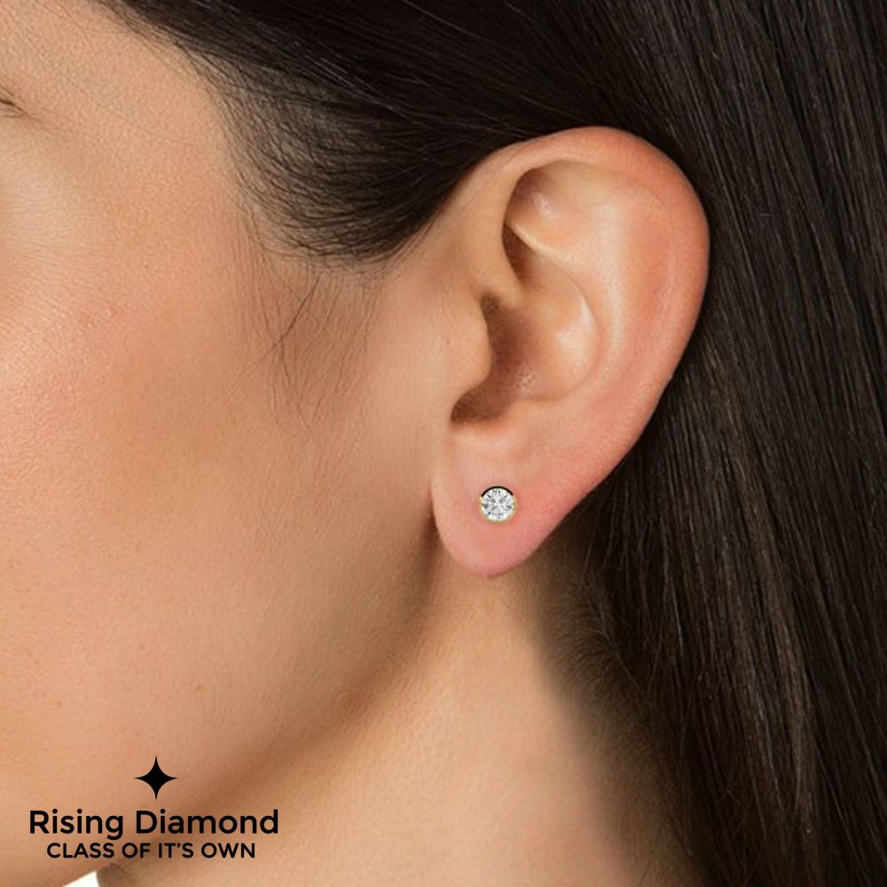 1.05 Ct For Each Round Cut Lab Grown Diamond Gold Stud Earring