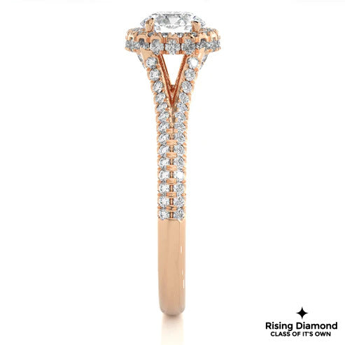 1.02 Ct Round Cut E-VS Lab Grown Diamond Gold Halo Engagement Ring