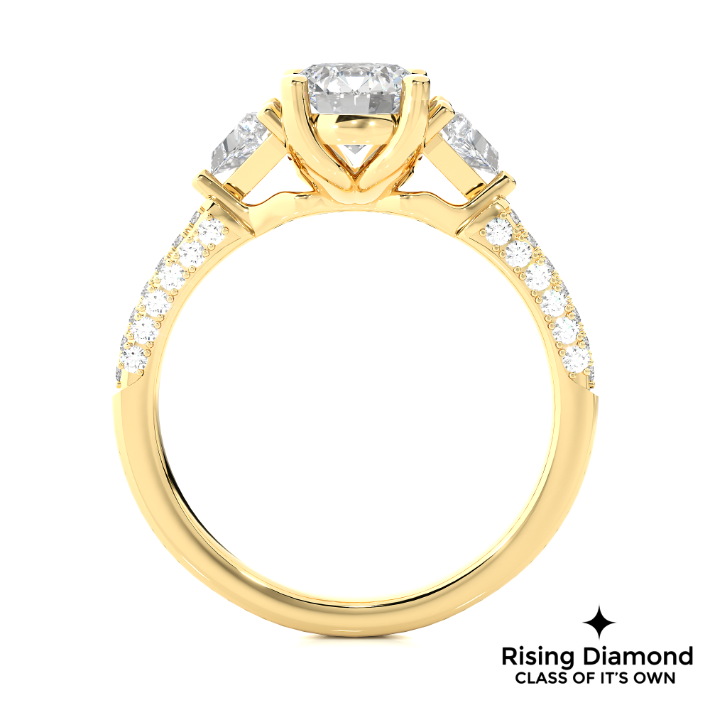 1.53 Ct Round Cut Colorless Moissanite Three Stone Engagement Ring
