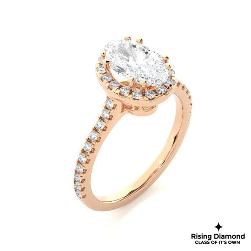 1.05 Ct Oval Cut E-VS1 Lab Grown Diamond Halo Engagement Ring