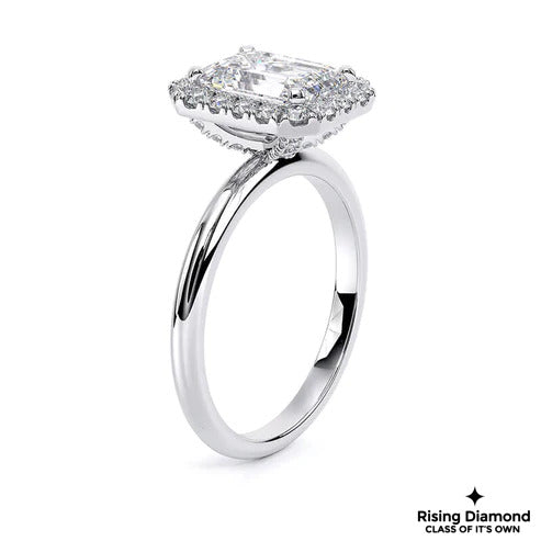 1.5 Ct Emerald Cut G-VS1 Lab Grown Diamond Halo Gold Engagement Ring