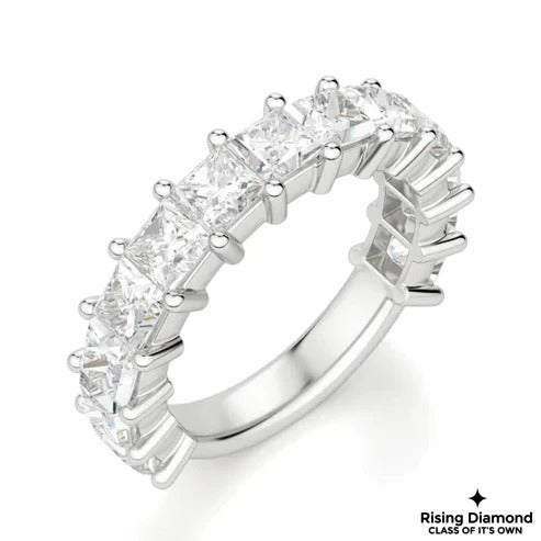 0.90 TCW Princess Cut Colorless Moissanite Gold Wedding Band