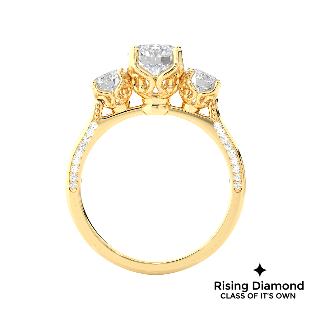 1.48 Ct Round Cut Colorless Moissanite Three Stone Engagement Ring