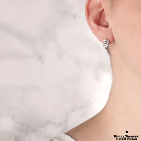 1.02 Ct For Each Oval Cut F/VS Lab Grown Diamond Halo Earring