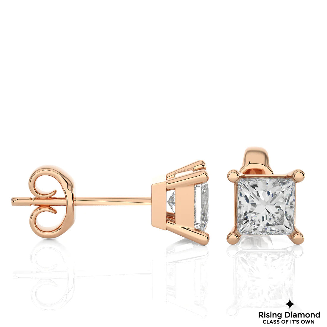 1.00 Ct Princess Cut F-VS Lab Grown Diamond Gold Stud Earring